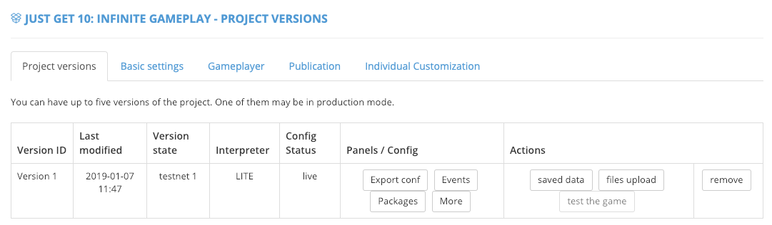 GameArter Services Configuration for Construct using Lite SDK mode