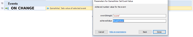 gamearter sdk for Construct - Set event value